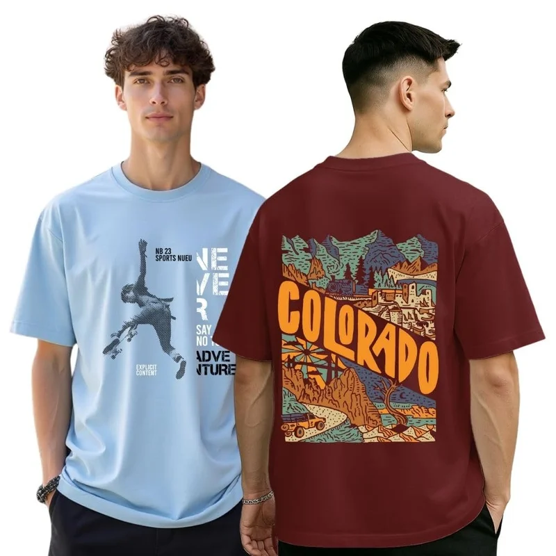 نوبيرو Graphic Print Oversized T-Shirt for Men