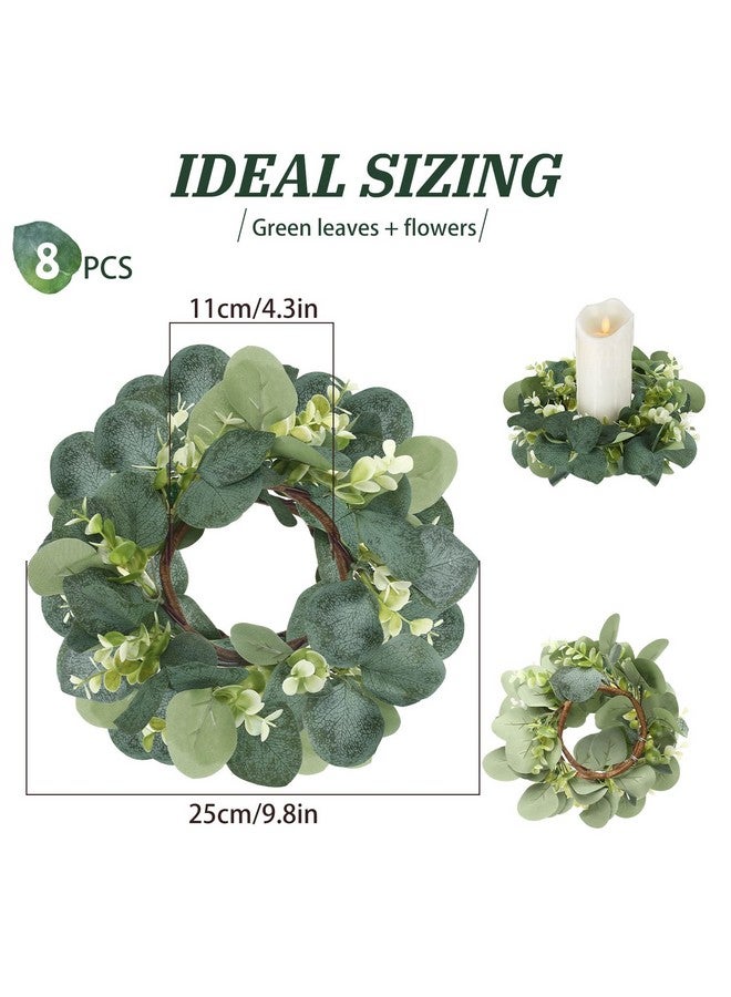 Panelee Panelee 20 Pcs Wedding Candle Rings Wreaths Green Eucalyptus Leaves Artificial Leaf Boho Candle Pillars Holder(Elegant Eucalyptus Leaf)  - Image 2