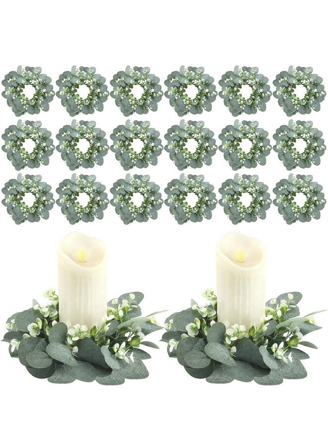 Panelee Panelee 20 Pcs Wedding Candle Rings Wreaths Green Eucalyptus Leaves Artificial Leaf Boho Candle Pillars Holder(Elegant Eucalyptus Leaf)  - Image 1