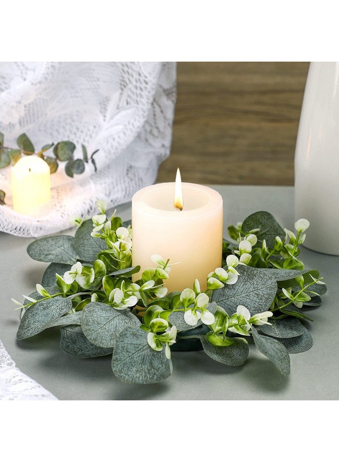 Panelee Panelee 20 Pcs Wedding Candle Rings Wreaths Green Eucalyptus Leaves Artificial Leaf Boho Candle Pillars Holder(Elegant Eucalyptus Leaf)  - Image 5