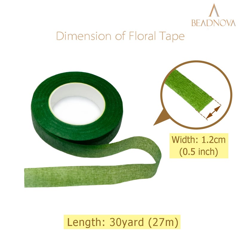 BEADNOVA Floral Tape 1/2inch Flower Tape Dark Green Floral Tape for Bouquets Floral Arranging Stem Wrap Craft (Dark Green, 30yards) - Image 2