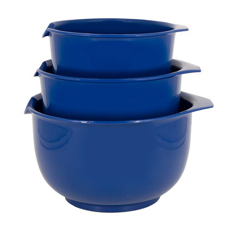 GLAD Mixing Bowls with Pour Spout Set of 3 Nesting Design Saves Space NonSlip BPA Free Dishwasher Safe Plastic Kitchen Cooking and Baking Supplies Blue