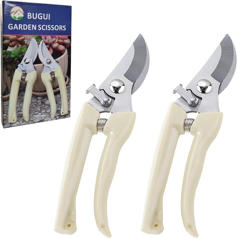 BUGUI Bypass Garden Pruning Shears - 2 Pack, Ultra Lightweight Hand Pruners Make Cut Smooth & Clean, Professional Gardening Scissors for Cutting Live Flowers, Plants, Light Branches - Image 1