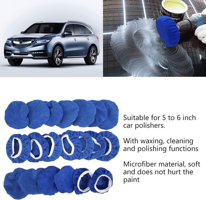 Car Polishing Bonnet Pads, Microfiber Waxing Buffing Cover for 5 to 6in Auto Polishers, 20 Pieces - Durable Microfiber Material, Elastic Fit, Ideal for Waxing and Polishing - Image 3