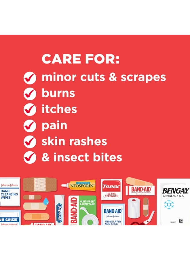 Band-Aid مجموعة الإسعافات الأولية المحمولة متعددة الأغراض من جونسون آند جونسون للقطع والخدوش والالتواءات والحروق، مثالية للمنزل والسيارة والسفر والتخييم والطوارئ الخارجية، 160 قطعة - Image 3