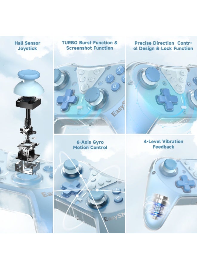 general Classic Gamepad EasySMX T39 Switch Controller Bluetooth Gaming Controller Compatible with Switch/Switch Lite/OLED with Protective Case/TURBO Burst Function & Screenshot Function/NFC Function/Precise Direction Control Design & Lock Function/6-Axis Gyro Motion Control/Hall Sensor Joystick/4-Level Vibration Feedback/One Key Wake Up 600mAh Battery Paly for 21 hours Light Weight Ergonomics 9 Colors RGB Lighting - Image 5