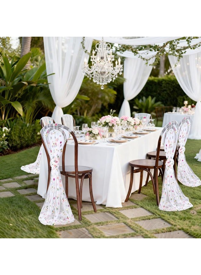 SoarDream Floral Table Runner White Embroidery Daisy Table Runners 10FT 1PC Sheer Tulle Flower Fabric for Home Party Kitchen Dining Table Decorations - Image 4
