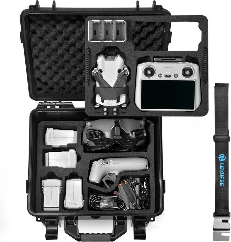 Lekufee Portable Waterproof Hard Case for DJI Mini 4 Pro/3 Pro/3 Drone, RC 2/RC N3/N2, Goggles 2/3/Integra, RC Motion 2/3 and Accessories(Case Only) - Image 1