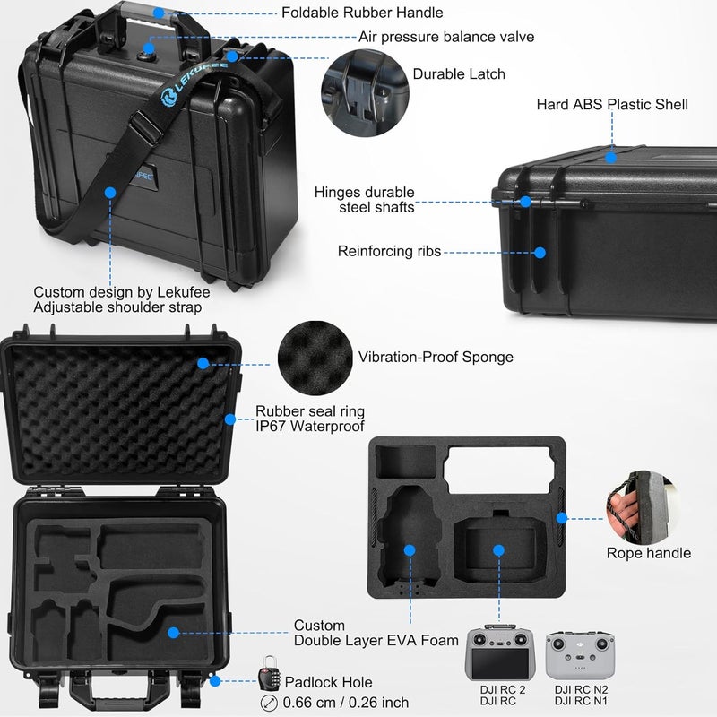 Lekufee Portable Waterproof Hard Case for DJI Mini 4 Pro/3 Pro/3 Drone, RC 2/RC N3/N2, Goggles 2/3/Integra, RC Motion 2/3 and Accessories(Case Only) - Image 3