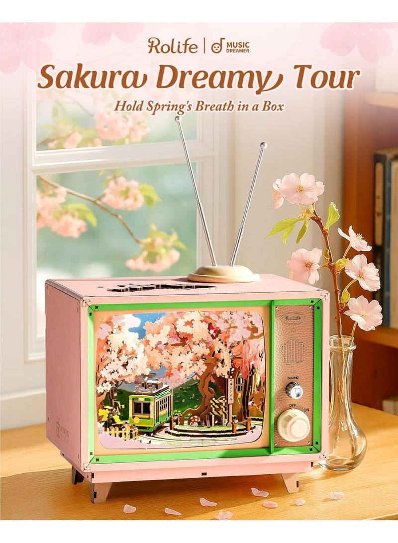 ROBOTIME Rolife Sakura Dreamy Tour DIY Music Box 3D Wooden Puzzle AMT02 - Image 5