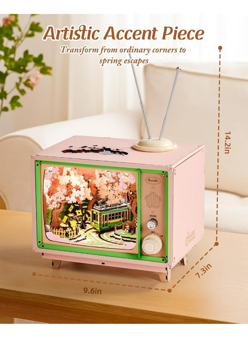 ROBOTIME Rolife Sakura Dreamy Tour DIY Music Box 3D Wooden Puzzle AMT02 - Image 4