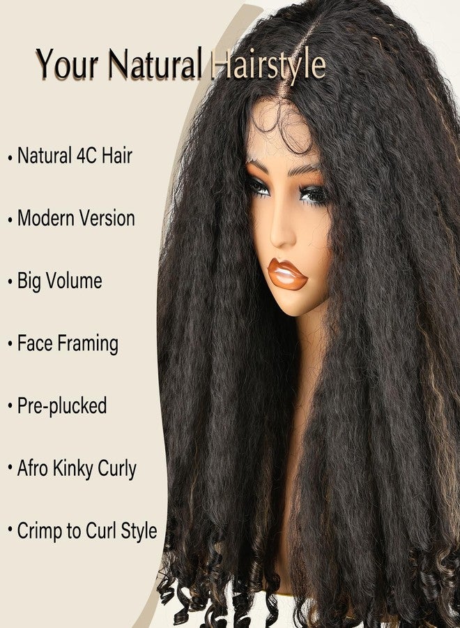SOKU Afro Curly Lace Front Wig Synthetic Highlights Brown 20 Inch Kinky Straight with Curly Ends Crimp to Curl T Part Transparent Lace Front Wig for Black Women - Image 3