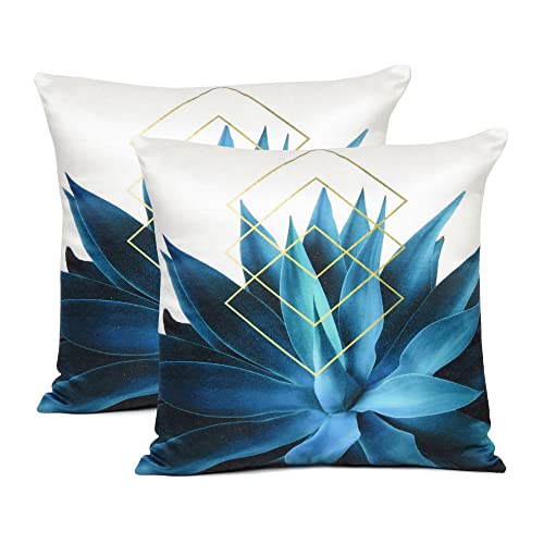 Oussum Soft & Comfortable Abstract Pattern Square Cushion Sofa Cushion Case Pillow Covers Throw for Home Decoration Set of 2 (16 x 16, Blue Cushion Case No - 3) - Image 1