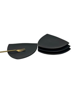 CERAMIC DINING CERAMIC DINING Matte Black Triangle Ceramic Quarter Plates Set of 4  - Image 3