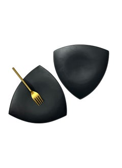CERAMIC DINING CERAMIC DINING Matte Black Triangle Ceramic Quarter Plates Set of 4  - Image 4