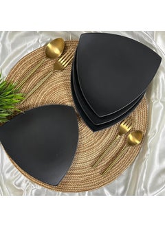 CERAMIC DINING CERAMIC DINING Matte Black Triangle Ceramic Quarter Plates Set of 4  - Image 1