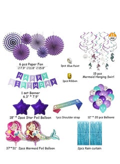 Brain Giggles Brain Giggles Mermaid Theme Birthday Decoration Set - 51pcs  - Image 3