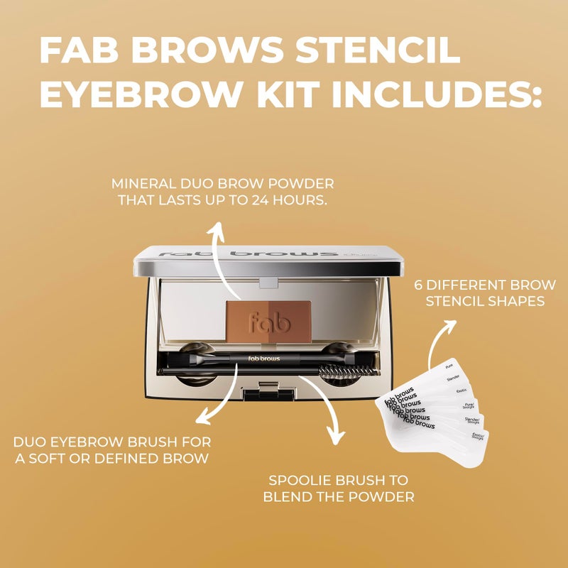 Fab Brows Duo Eyebrow Kit, Ultimate Brow Stencil Kit with Compact Powder Mirror and Eyebrow Shaper, Waterproof Eyebrow Makeup Kit Contour Palette, Eyebrow Cosmetics, (Light/Medium Brown) - Image 4