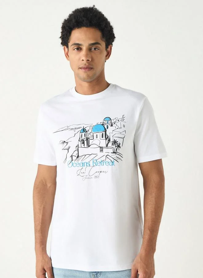 Lee Cooper Printed Crew Neck T-shirt with Short Sleeves