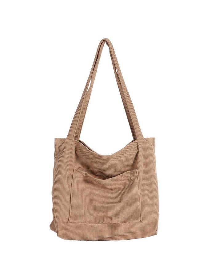 WantGor - Women Corduroy Tote Bag Large Shoulder Hobo Bags Casual Handbags Big Capacity Shopping Work Bag (Khaki) - Image 1