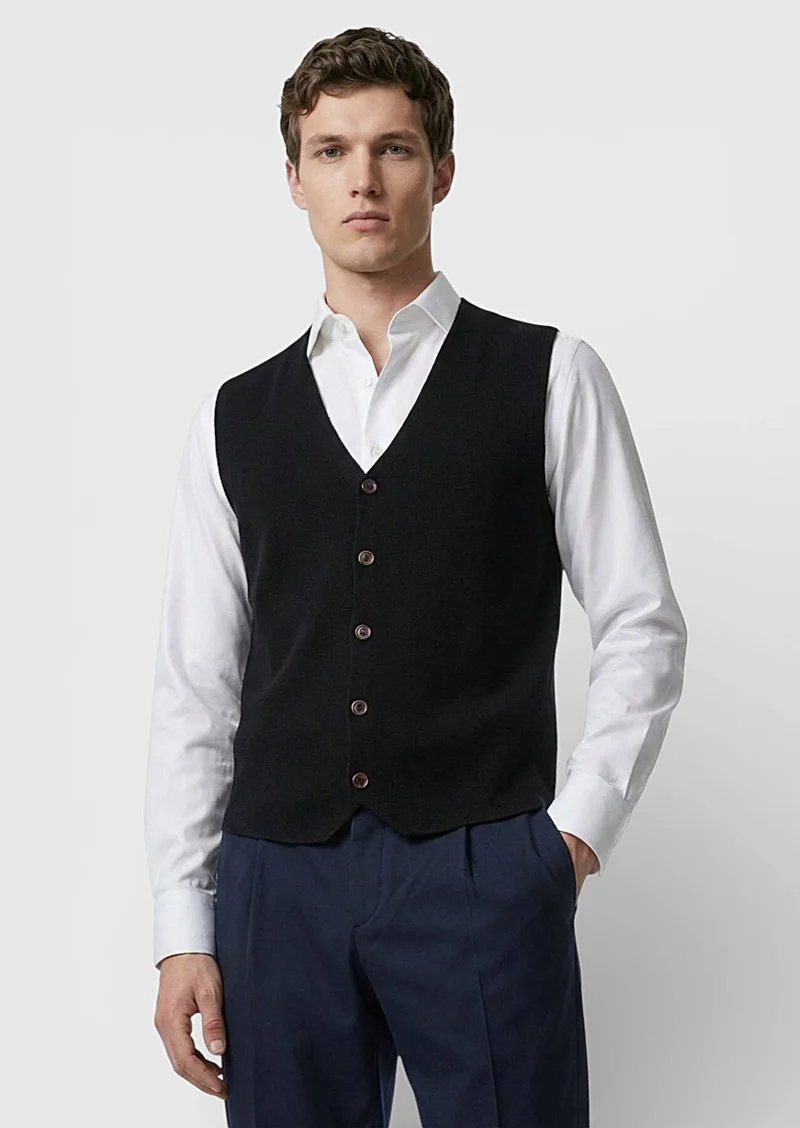 Ramsey Black Regular Fit V-Neck Casual Knitting Knit Vest