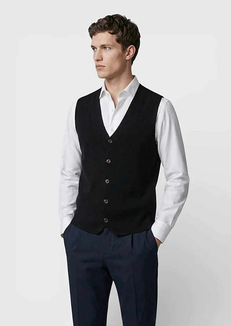 Ramsey Black Regular Fit V-Neck Casual Knitting Knit Vest