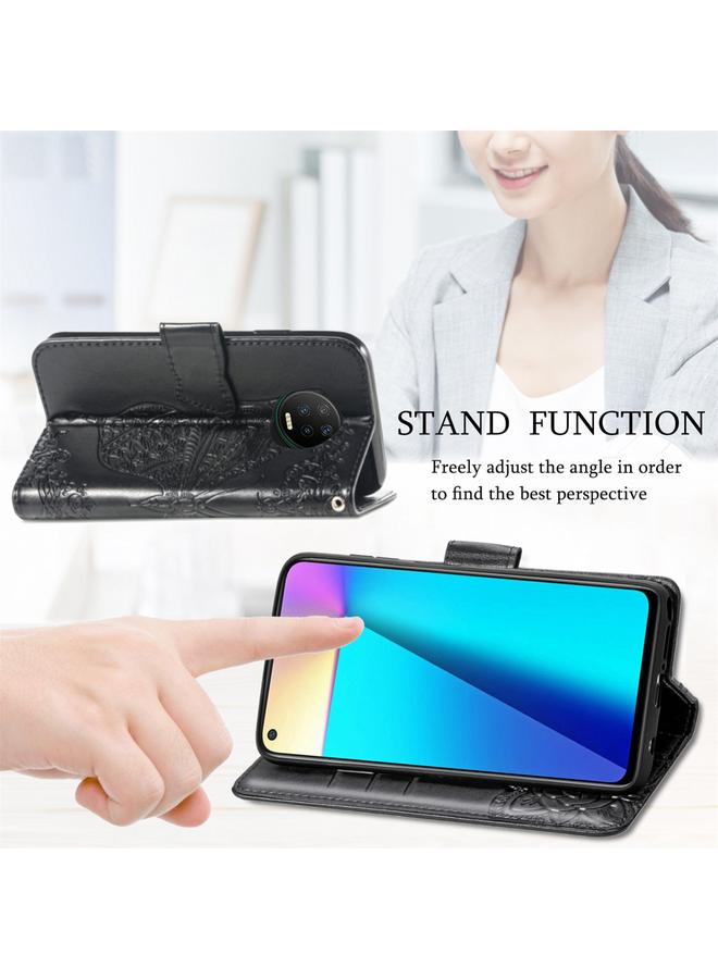 اس-توب جراب جلدي أفقي قابل للطي منقوش عليه زهور حب الفراشات مع حامل وفتحات للبطاقات ومحفظة وحبل لهاتف Infinix Note 7 - Image 5