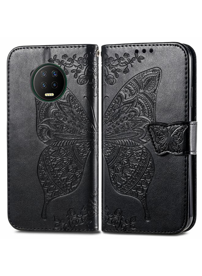 اس-توب جراب جلدي أفقي قابل للطي منقوش عليه زهور حب الفراشات مع حامل وفتحات للبطاقات ومحفظة وحبل لهاتف Infinix Note 7 - Image 2