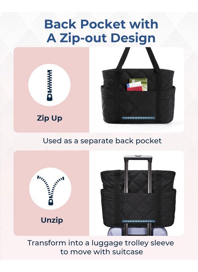 BAGSMART BAGSMART Tote Bag for Women, Puffer Carry On Tote with Zipper, Travel Essentials Quilted Nurse Travel Bag, Black  - Image 4