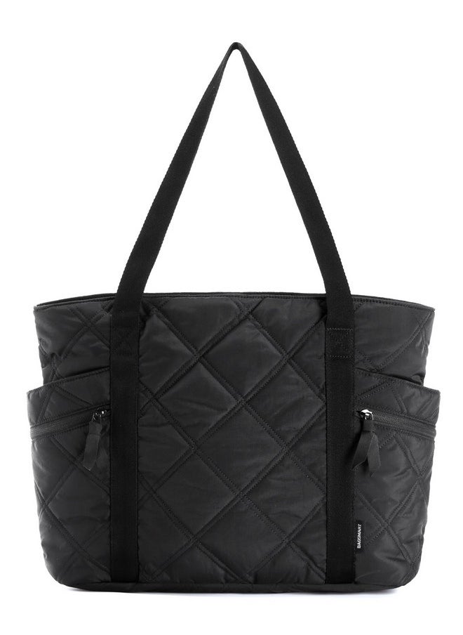 BAGSMART BAGSMART Tote Bag for Women, Puffer Carry On Tote with Zipper, Travel Essentials Quilted Nurse Travel Bag, Black  - Image 1