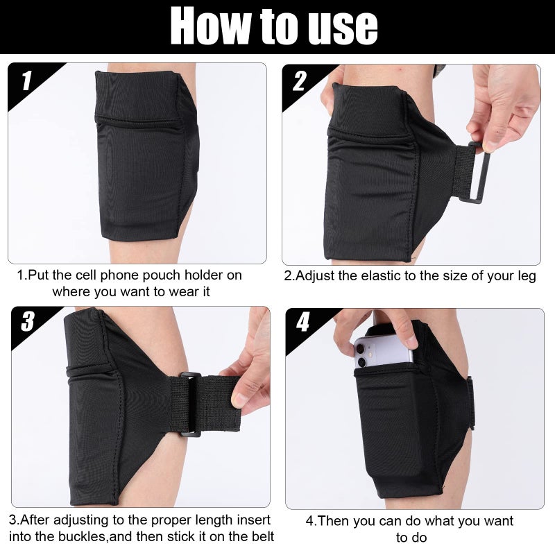 Jadive حزام ساق الهاتف المحمول من جاديف 2 عبوة حزام هاتف للساق حزام ذراع للهاتف الذكي غير قابل للانزلاق محفظة كاحل حزام الساق قابل للتعديل لحقيبة الذراع للنساء والرجال للجري والمشي وركوب الخيل والدراجات النارية (أسود) - Image 3