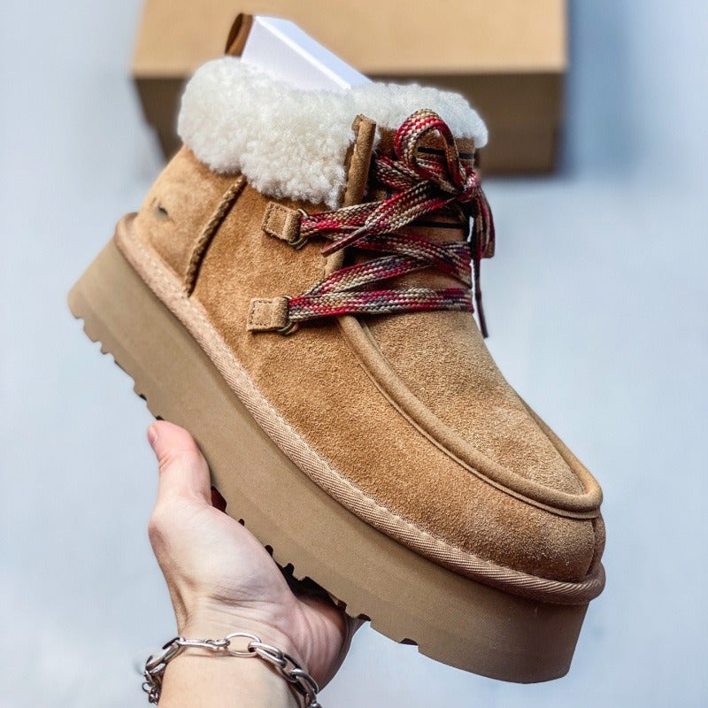 Unisex Winter Snow Boots with Fleece Lining, Thick Platform Sole, Height Increasing, Anti-Slip, Lace-Up Casual Shoes