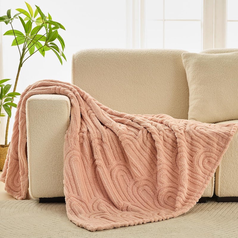 Wajade Fleece Throw Blanket, Fluffy Faux Fur Blanket for Bed Sofa Couch, Soft Warm Thick Blanket,Pink 178x203 - Image 2