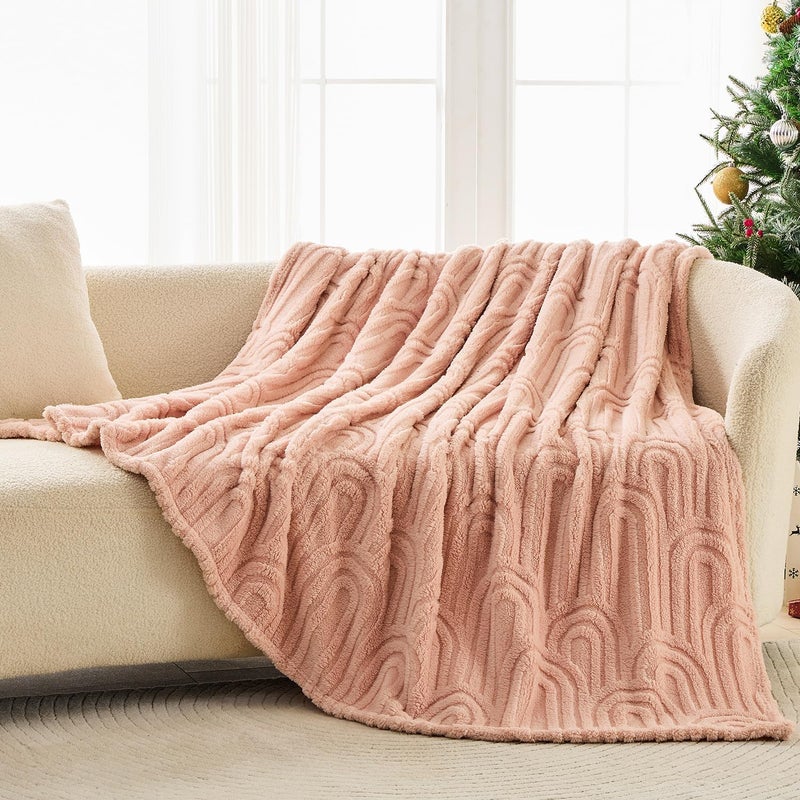 Wajade Fleece Throw Blanket, Fluffy Faux Fur Blanket for Bed Sofa Couch, Soft Warm Thick Blanket,Pink 178x203 - Image 1