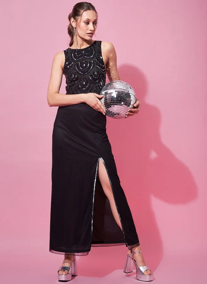 STREET 9 Embellished Black Maxi Dress for Women