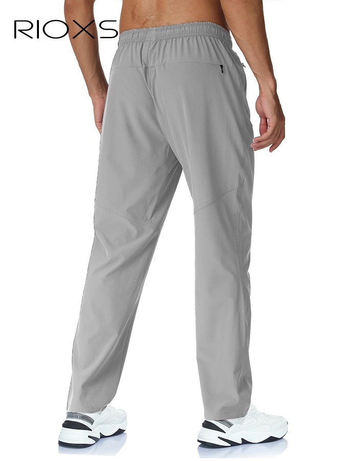 ريوكس بنطال جري رمادي سريع الجفاف للرجال، بنطال رياضي بخصر متوسط مع جيوب بسحاب وخصر برباط، بنطال جري قابل للتنفس للصالة الرياضية والمشي لمسافات طويلة والرياضات الخارجية، بنطال جري بخصر برباط، بنطال تمرين قابل للتمدد - Image 4