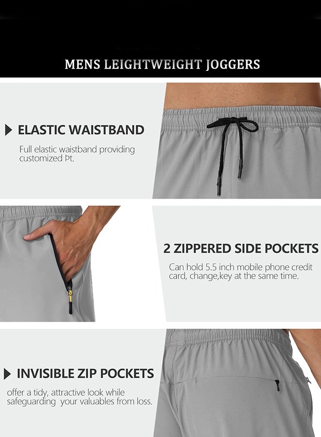 ريوكس بنطال جري رمادي سريع الجفاف للرجال، بنطال رياضي بخصر متوسط مع جيوب بسحاب وخصر برباط، بنطال جري قابل للتنفس للصالة الرياضية والمشي لمسافات طويلة والرياضات الخارجية، بنطال جري بخصر برباط، بنطال تمرين قابل للتمدد - Image 5