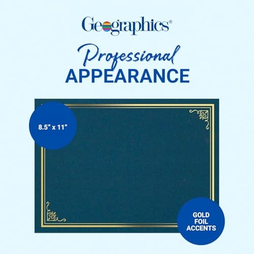 Geographics Vintage Certificate Holders 8.5" x 11", Tree-Free Diploma, & Certificate Covers, Document Award Folder, Certificate Holder with Gold Foil, Navy Blue, Pack of 5 - Image 3