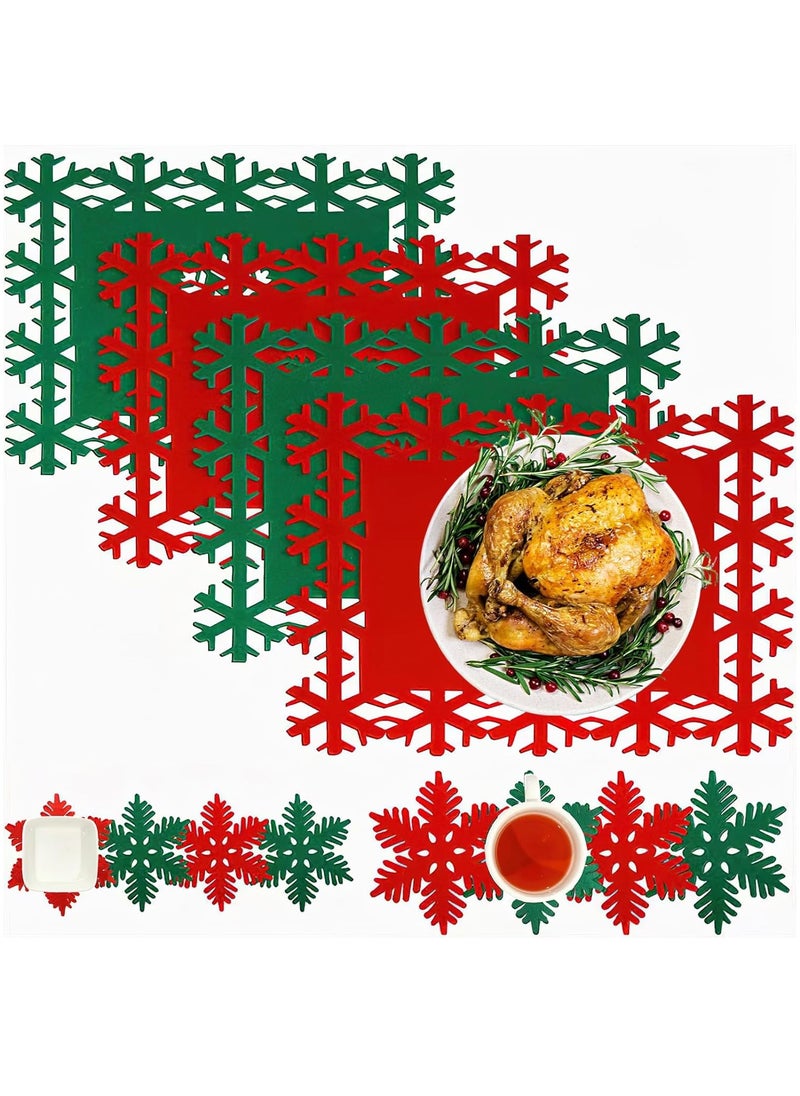TAPIT - 12 PCS Snowflake Placemats Christmas Table Red Green Felt Place Mats Coaster for Xmas Party Winter Wedding Holiday Home Dinner Tableware Decoration - Image 1