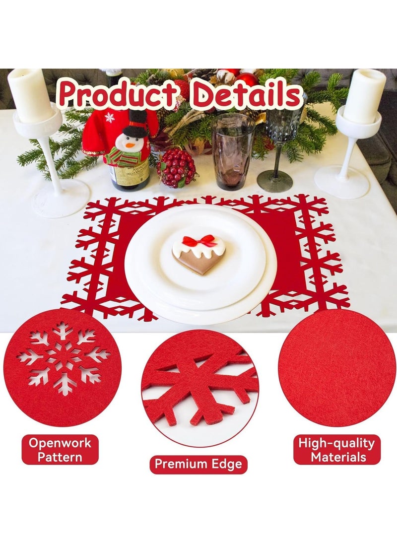 TAPIT - 12 PCS Snowflake Placemats Christmas Table Red Green Felt Place Mats Coaster for Xmas Party Winter Wedding Holiday Home Dinner Tableware Decoration - Image 1