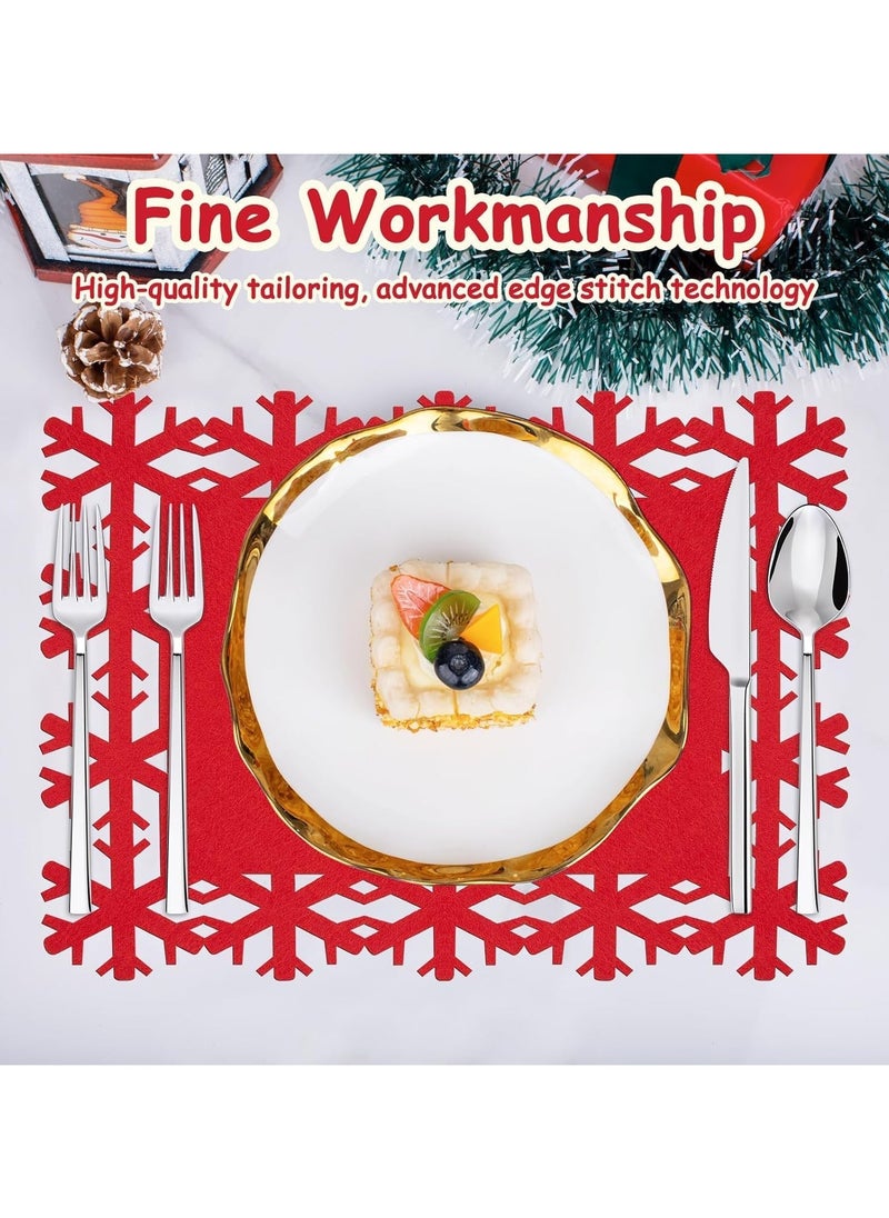 TAPIT - 12 PCS Snowflake Placemats Christmas Table Red Green Felt Place Mats Coaster for Xmas Party Winter Wedding Holiday Home Dinner Tableware Decoration - Image 1