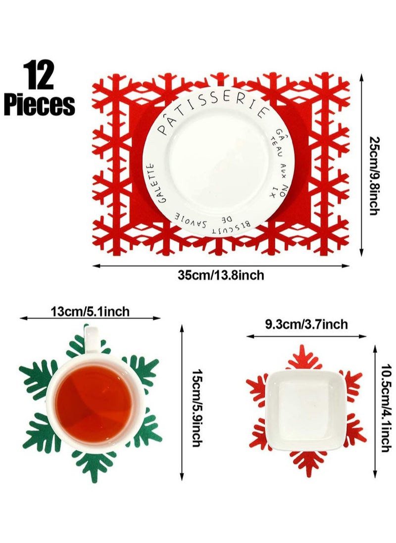 TAPIT - 12 PCS Snowflake Placemats Christmas Table Red Green Felt Place Mats Coaster for Xmas Party Winter Wedding Holiday Home Dinner Tableware Decoration - Image 1