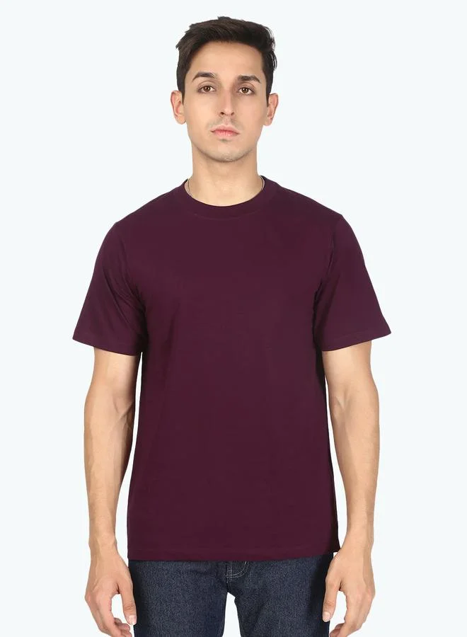 Styli Men Burgundy Regular Fit Solid T-Shirt By Bene Kleed