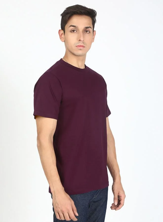 Styli Men Burgundy Regular Fit Solid T-Shirt By Bene Kleed