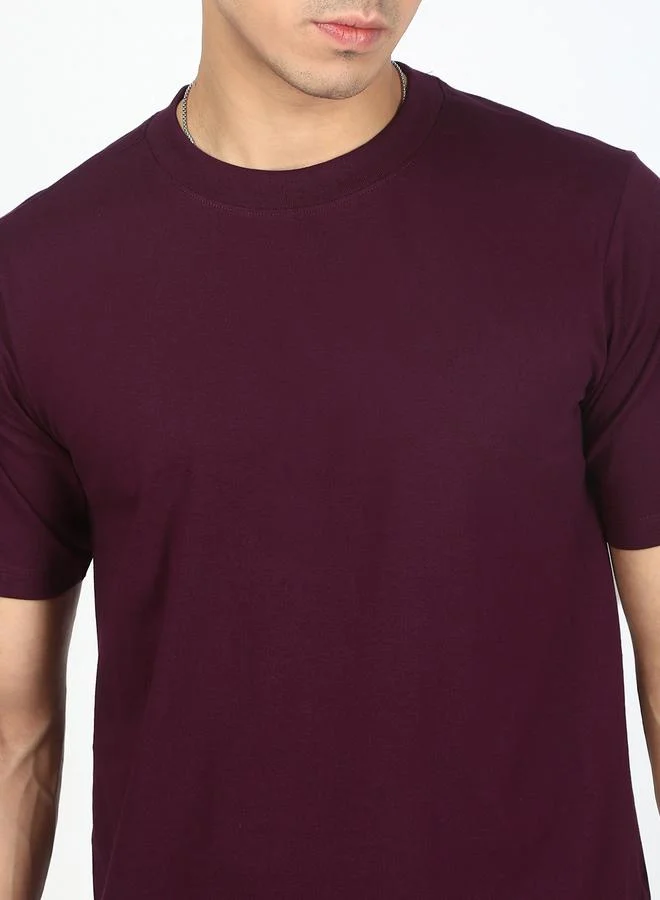 Styli Men Burgundy Regular Fit Solid T-Shirt By Bene Kleed