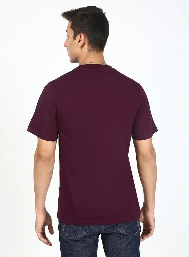Styli Men Burgundy Regular Fit Solid T-Shirt By Bene Kleed