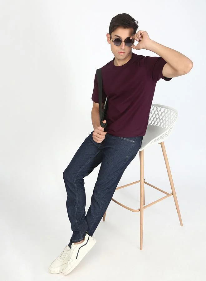 Styli Men Burgundy Regular Fit Solid T-Shirt By Bene Kleed
