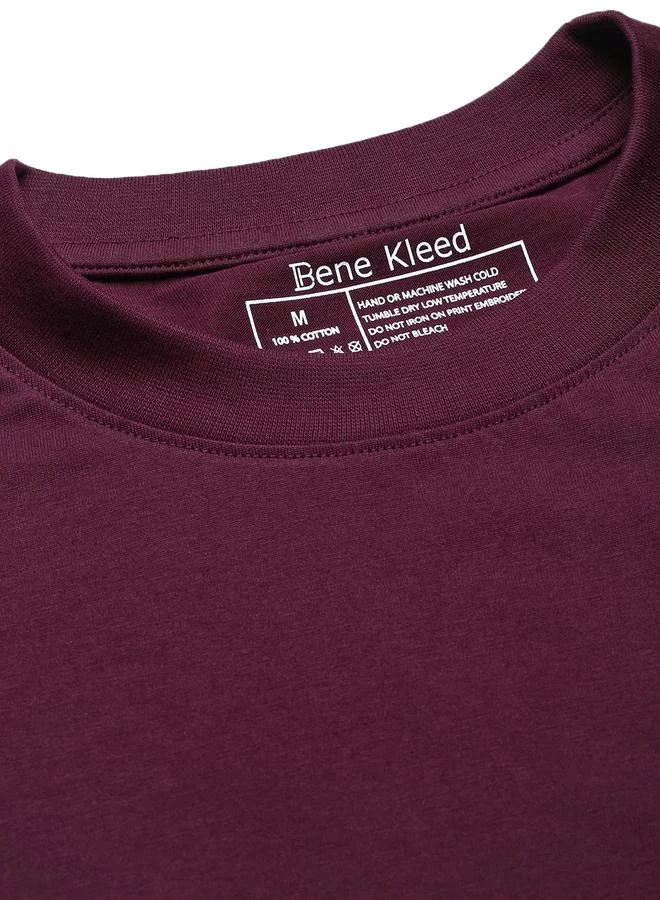 Styli Men Burgundy Regular Fit Solid T-Shirt By Bene Kleed
