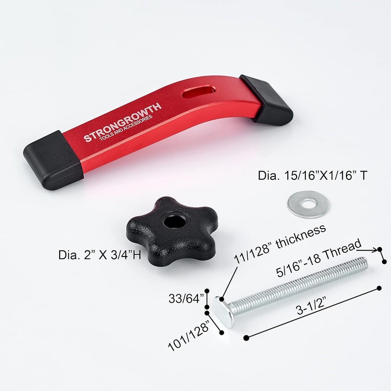 STRONGROWTH T track Hold Down Clamps - Double Cut Profile Universal T-Track Clamps, 6-3/8"L x 1-1/4"W - Woodworking and t slot clamp - Fine Sandblast Anodized - Red Color-6PK - Image 3