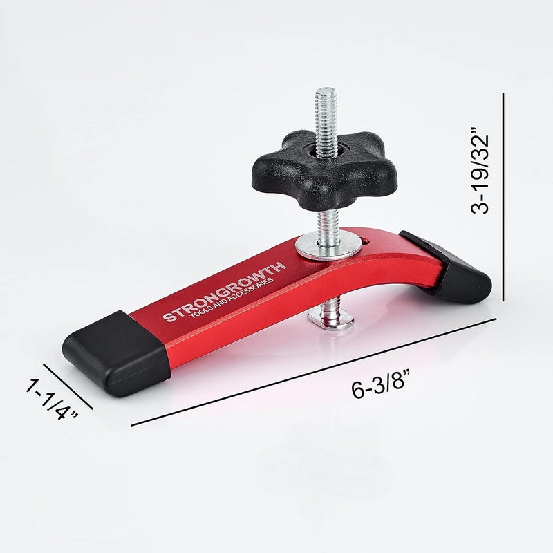 STRONGROWTH T track Hold Down Clamps - Double Cut Profile Universal T-Track Clamps, 6-3/8"L x 1-1/4"W - Woodworking and t slot clamp - Fine Sandblast Anodized - Red Color-6PK - Image 2